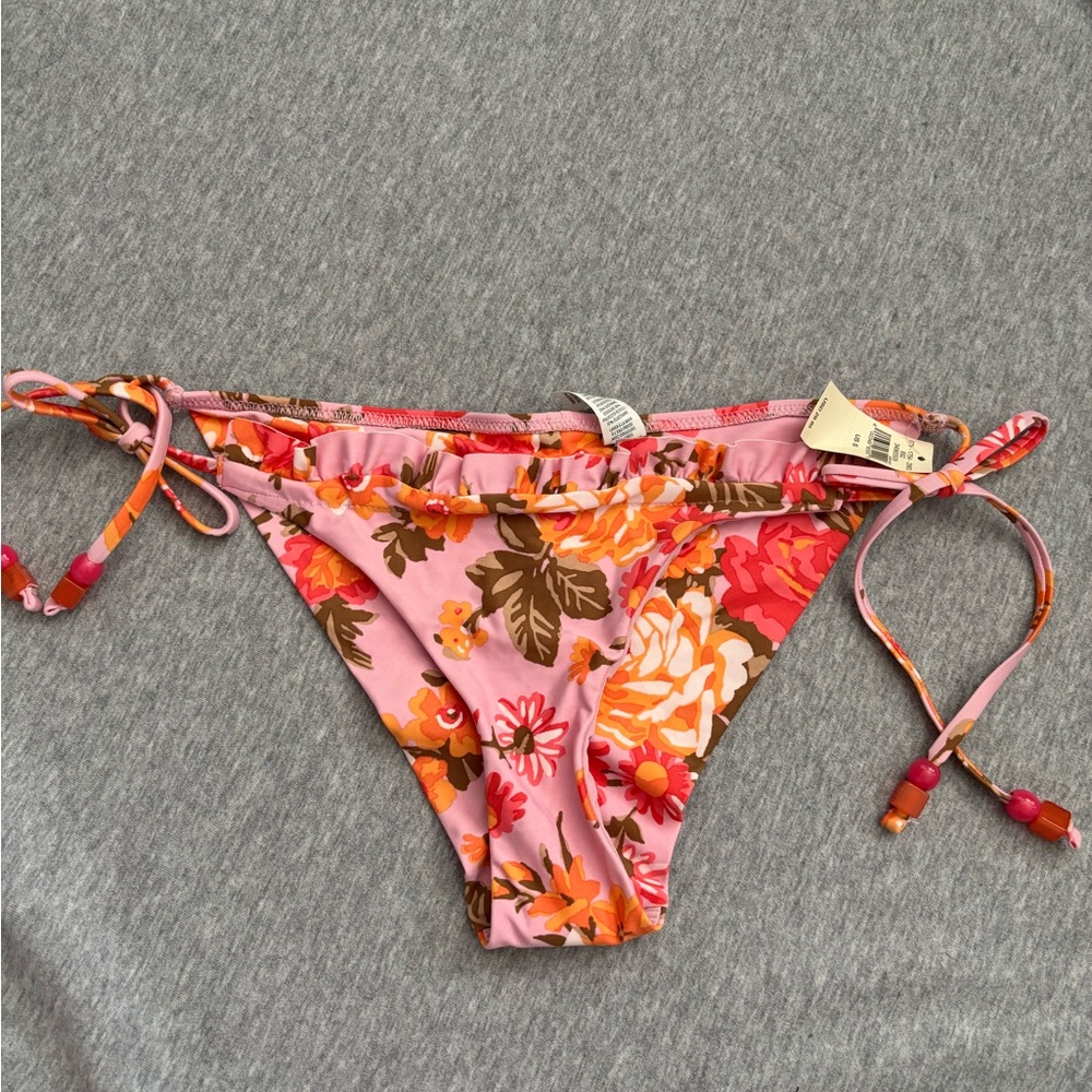 NWT Aerie Small Floral Bikini Bottom with Pink and Orange Accents